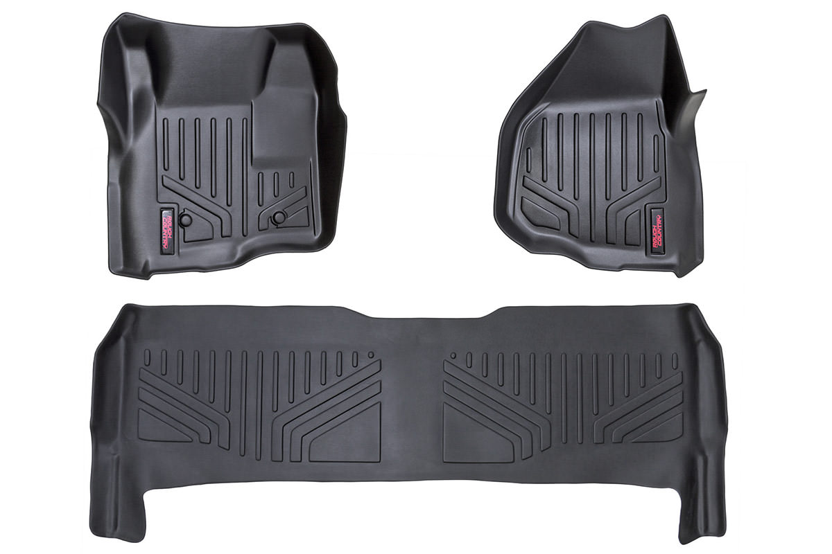 Ford F-350 Super Duty Floor Mats - Front + Rear - Rough Country - Depressed Pedal - '11-'16